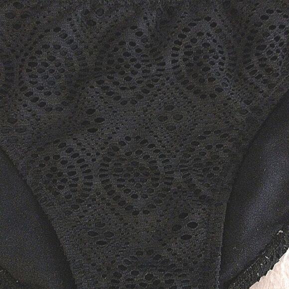 Crochet Eyelet Lace Bikini Sz L BLACK Triangle Bathing Suit Spaghetti Straps NEW - Picture 5 of 12